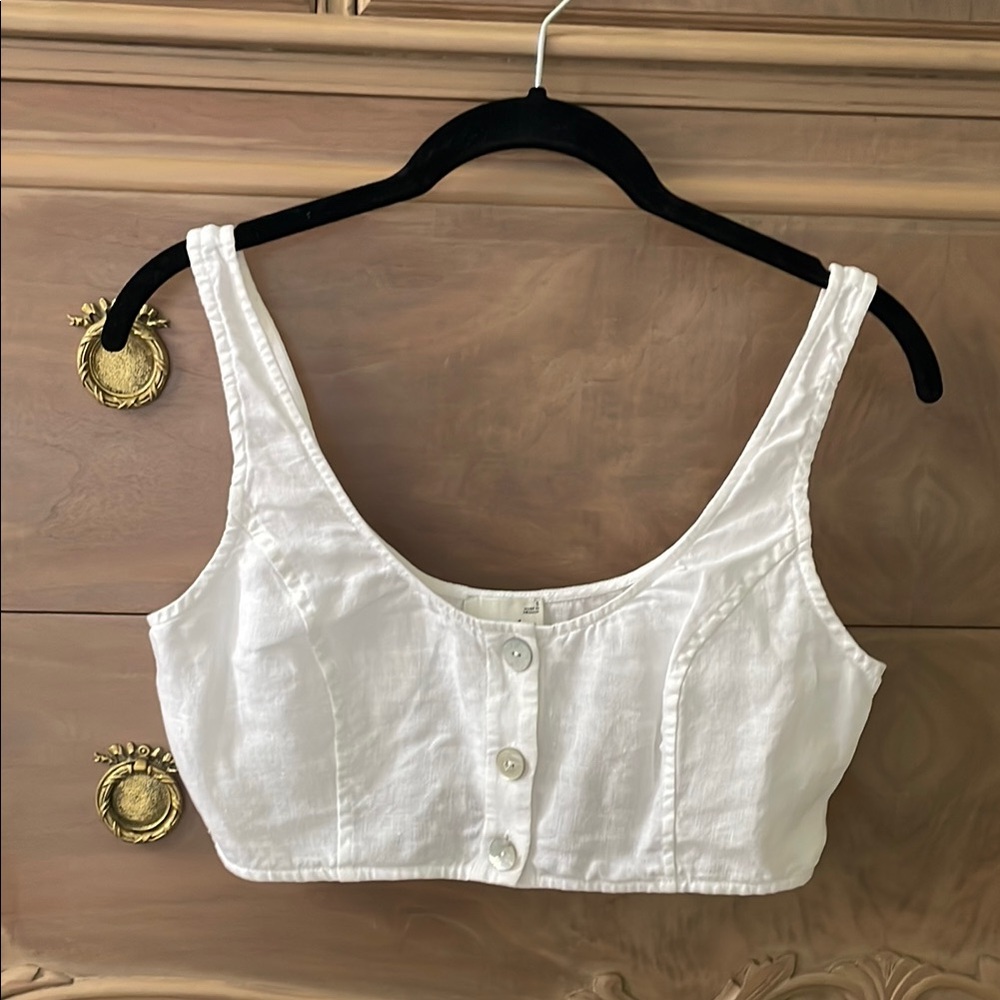 Wilfred free White linen Sleeveless Crop Bustier Tank Top